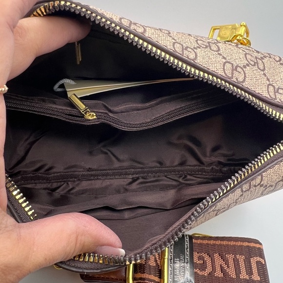 Designer Brown Mini Bag with Gold Accents - Picture 2 of 3